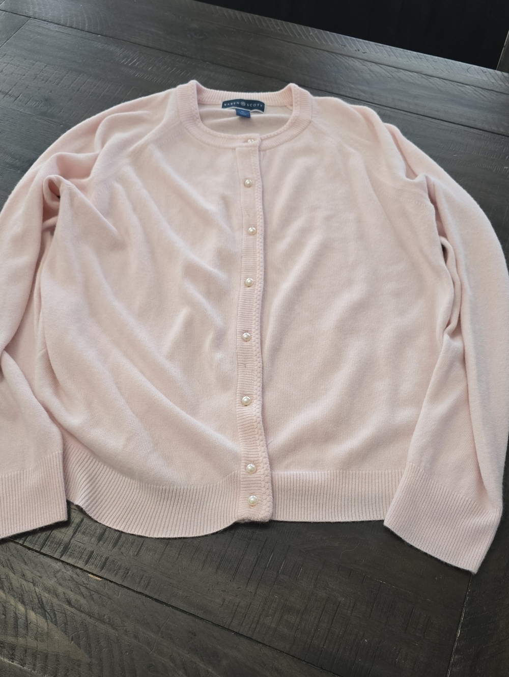 Karen Scott Womens Pink Cardigan, Pearl Buttons. XL. EUC